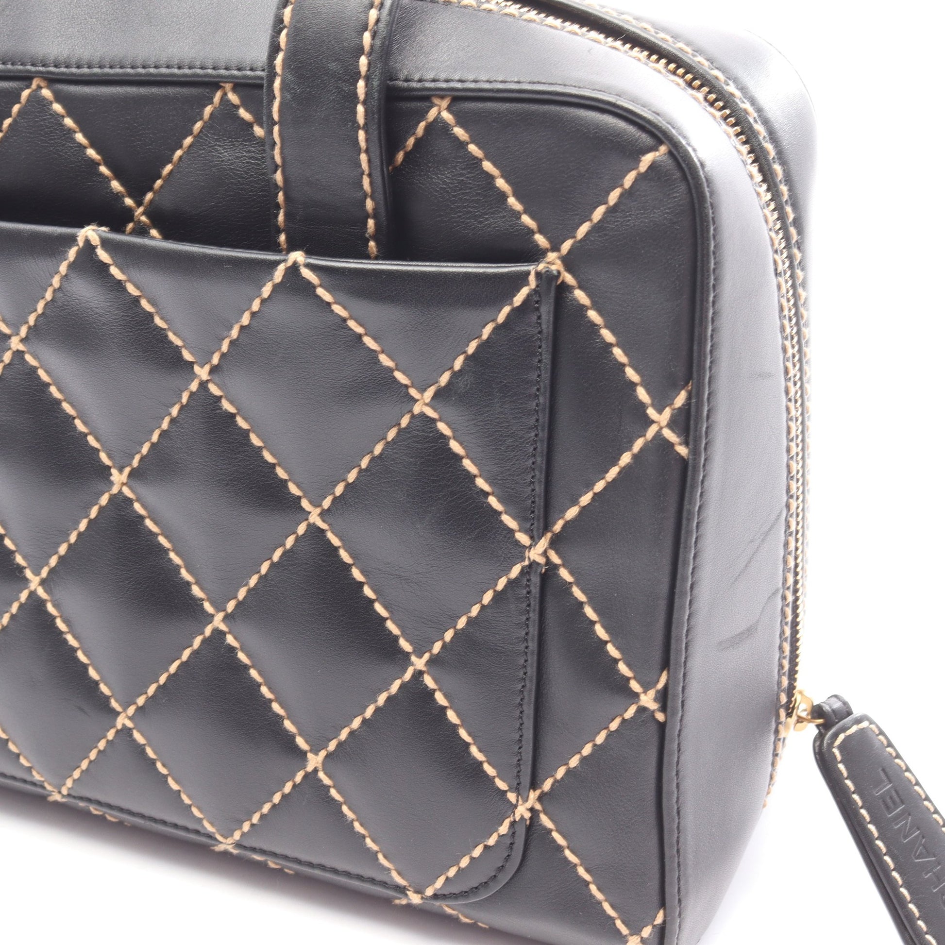 ワイルドステッチ ハンドバッグ レザー ブラック ゴールド金具 シャネル バッグ CHANEL