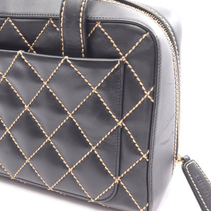 ワイルドステッチ ハンドバッグ レザー ブラック ゴールド金具 シャネル バッグ CHANEL