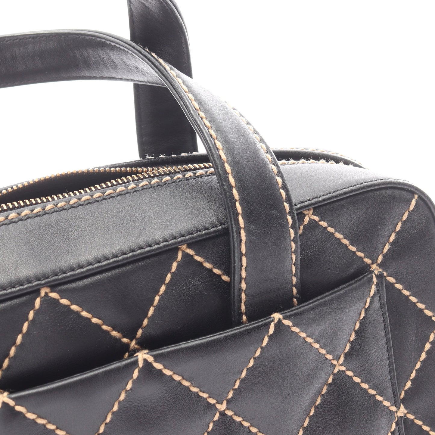 ワイルドステッチ ハンドバッグ レザー ブラック ゴールド金具 シャネル バッグ CHANEL