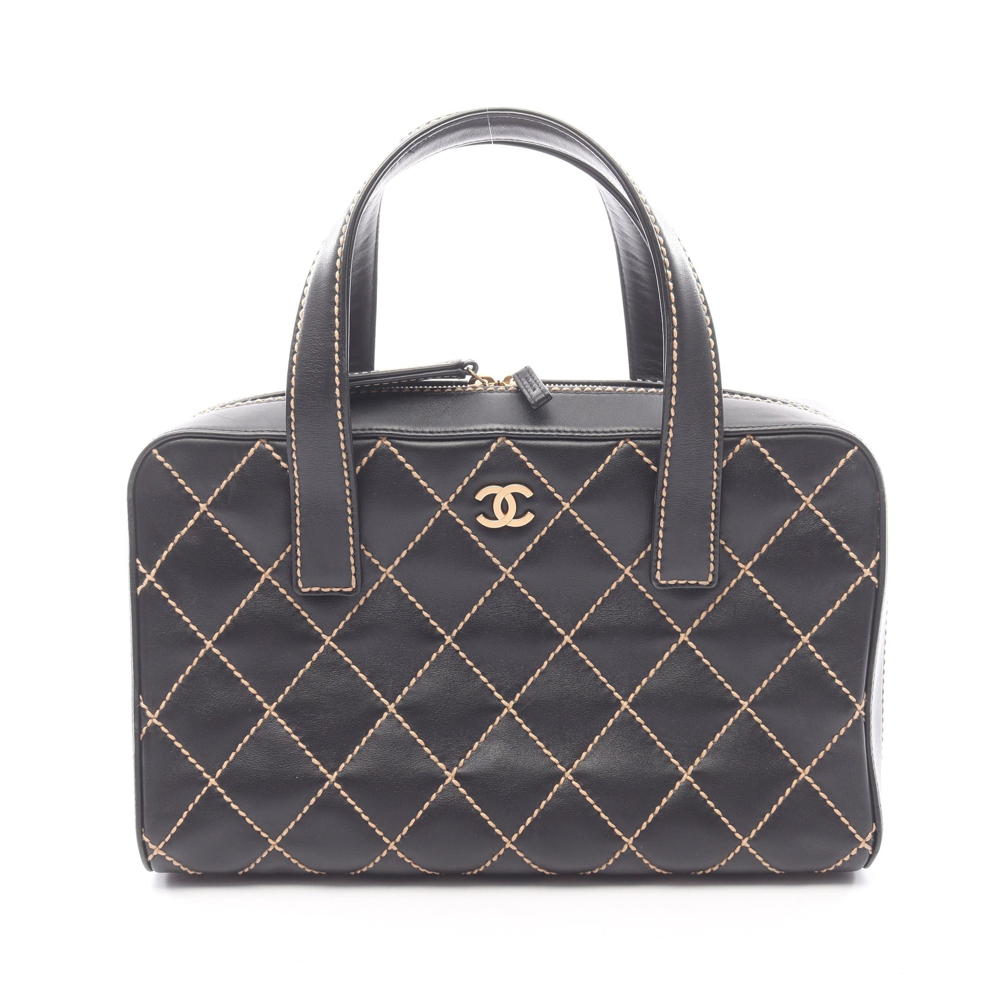 ワイルドステッチ ハンドバッグ レザー ブラック ゴールド金具 シャネル バッグ CHANEL