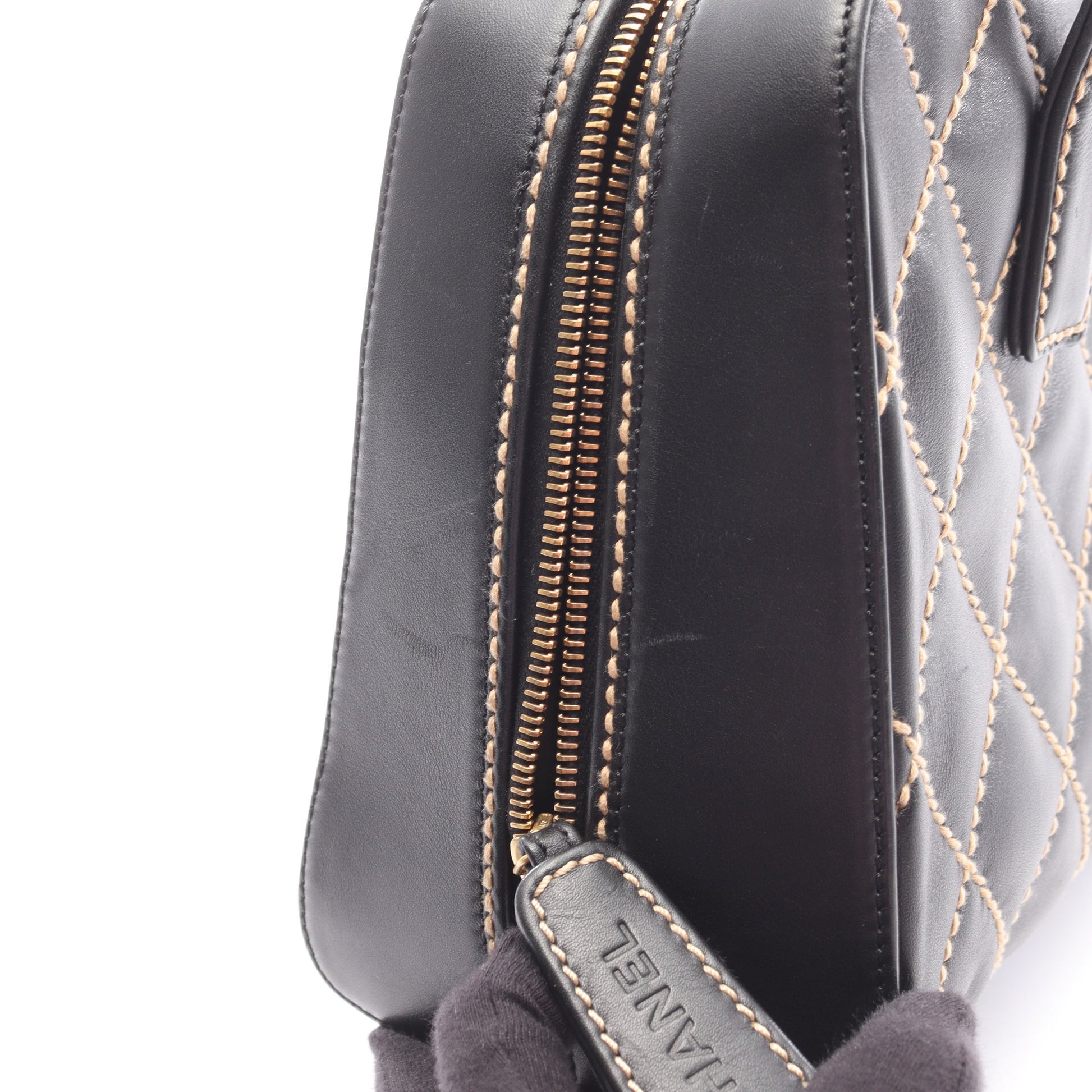 ワイルドステッチ ハンドバッグ レザー ブラック ゴールド金具 シャネル バッグ CHANEL