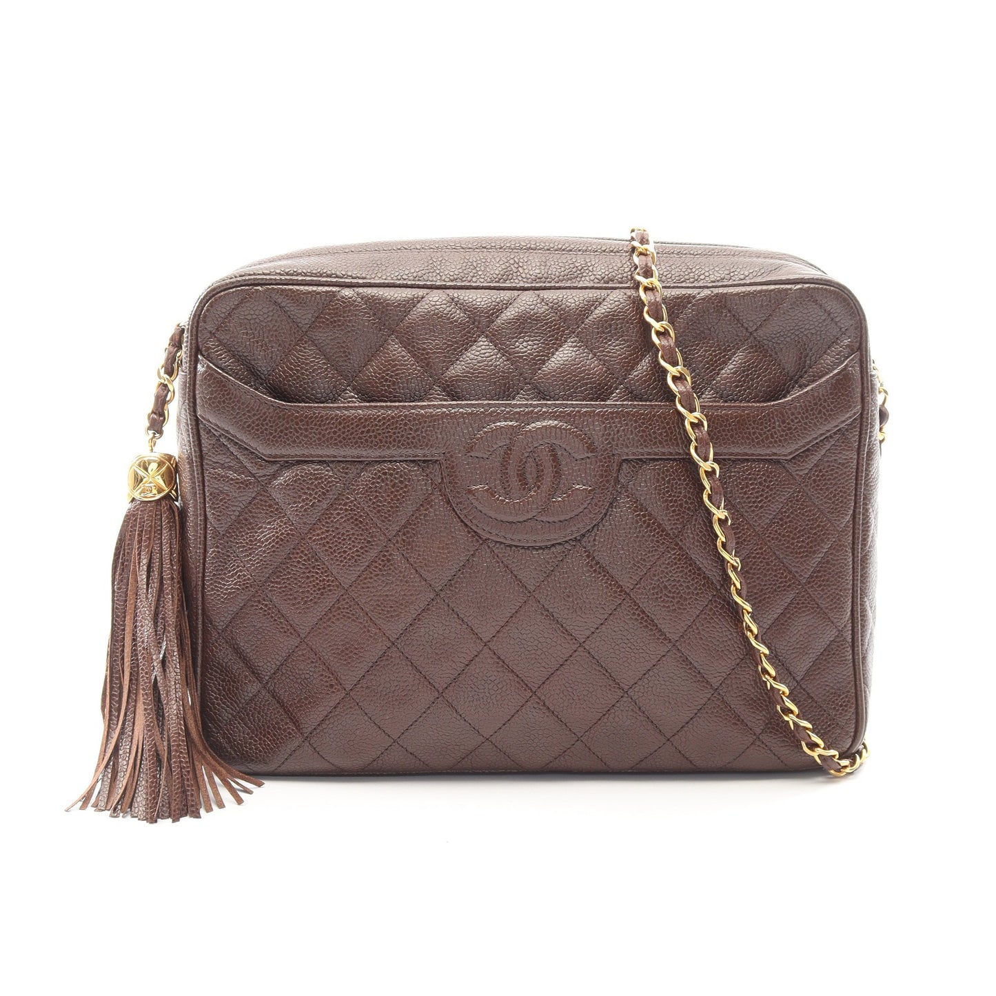 マトラッセ チェーンショルダーバッグ キャビアスキン ダークブラウン ゴールド金具 ヴィンテージ シャネル バッグ CHANEL