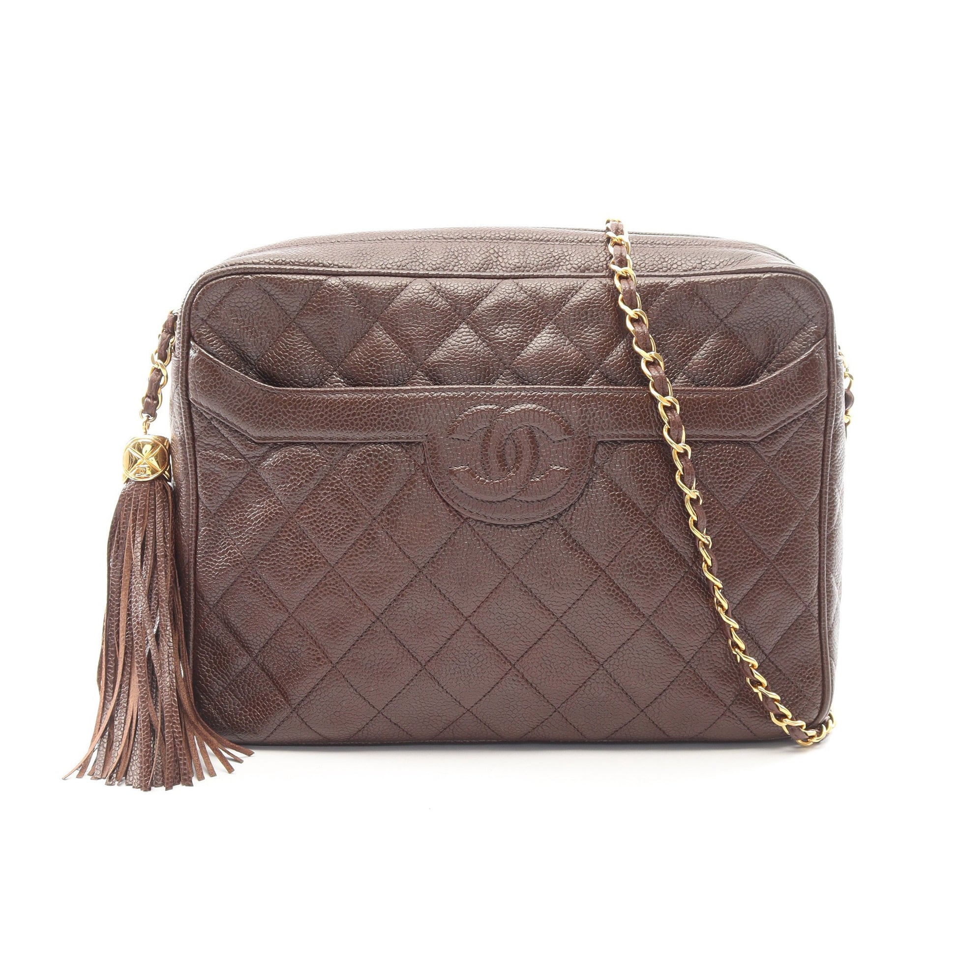 マトラッセ チェーンショルダーバッグ キャビアスキン ダークブラウン ゴールド金具 ヴィンテージ シャネル バッグ CHANEL