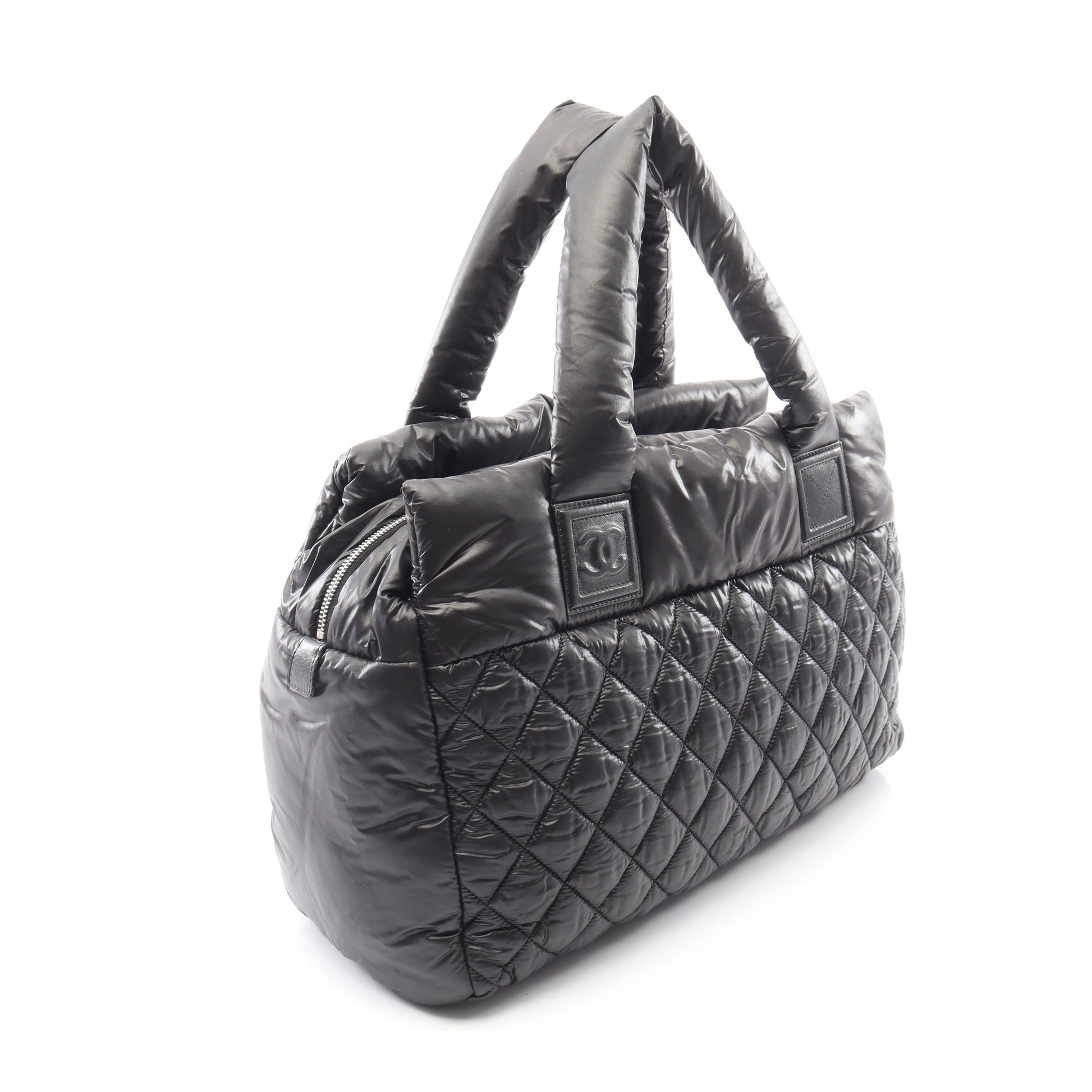 コココクーン ハンドバッグ ナイロン レザー ブラック シルバー金具 シャネル バッグ CHANEL