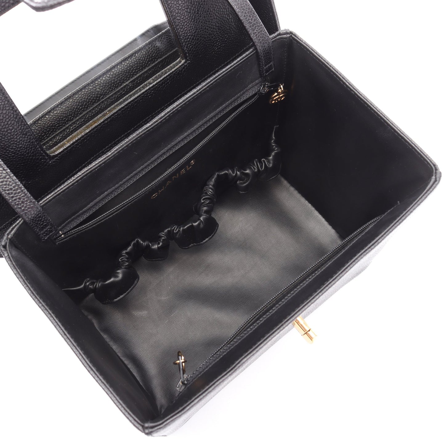 ココマーク 2WAY バニティバッグ キャビアスキン ブラック ゴールド金具 シャネル バッグ CHANEL