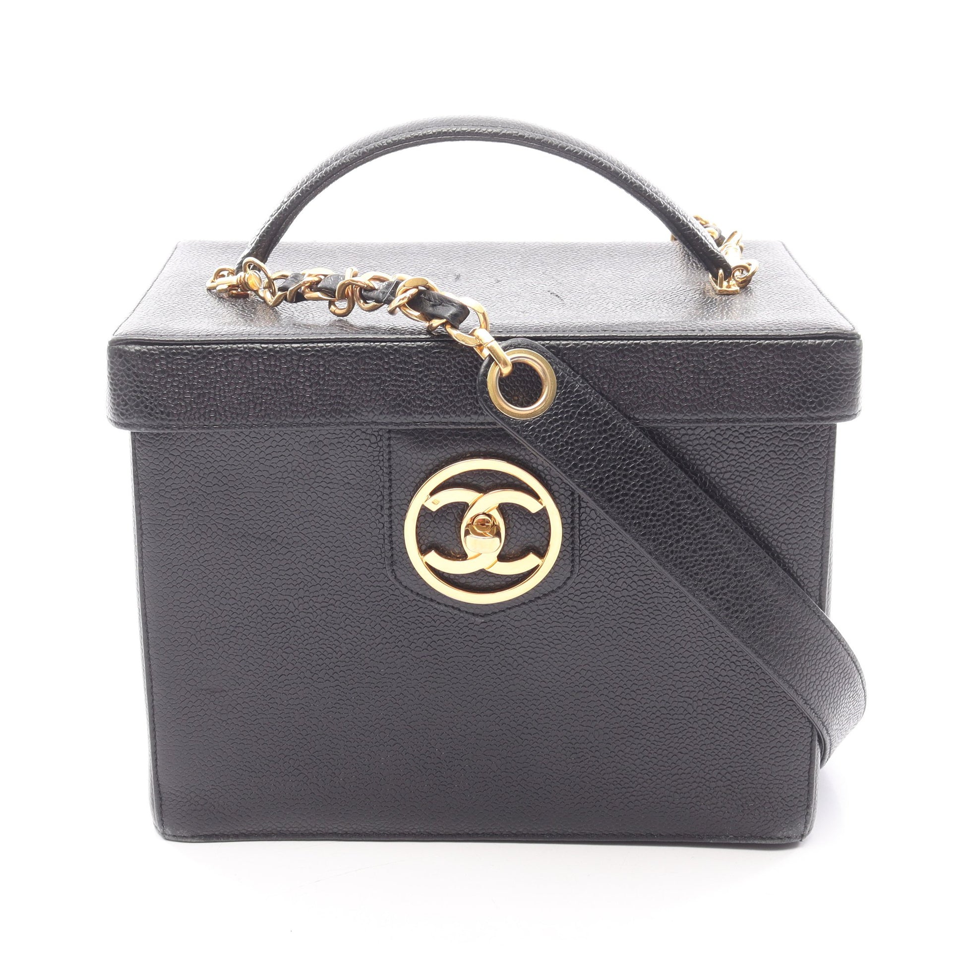 ココマーク 2WAY バニティバッグ キャビアスキン ブラック ゴールド金具 シャネル バッグ CHANEL