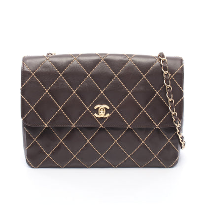 ワイルドステッチ チェーンショルダーバッグ レザー ダークブラウン ゴールド金具 シャネル バッグ CHANEL