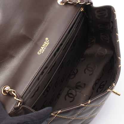 ワイルドステッチ チェーンショルダーバッグ レザー ダークブラウン ゴールド金具 シャネル バッグ CHANEL