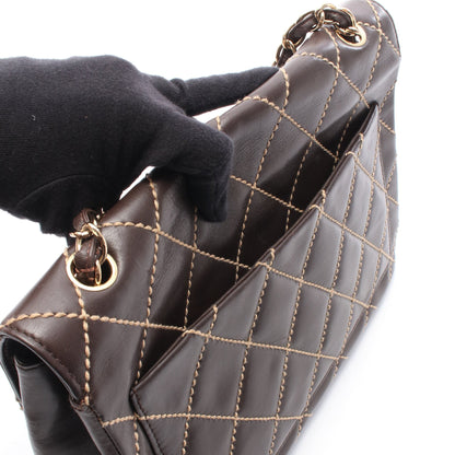ワイルドステッチ チェーンショルダーバッグ レザー ダークブラウン ゴールド金具 シャネル バッグ CHANEL