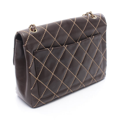 ワイルドステッチ チェーンショルダーバッグ レザー ダークブラウン ゴールド金具 シャネル バッグ CHANEL
