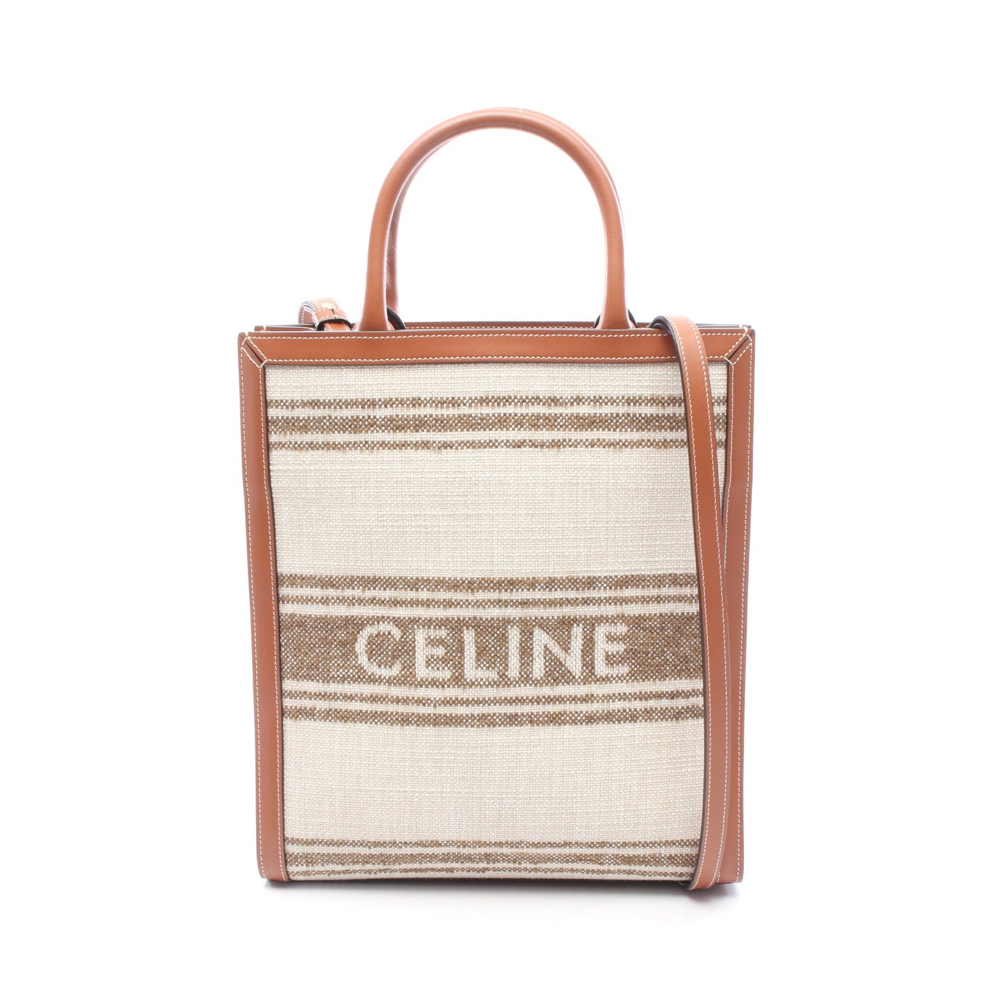 スモール バーティカル カバ 2WAY ハンドバッグ トートバッグ キャンバス レザー ベージュ ブラウン セリーヌ バッグ CELINE