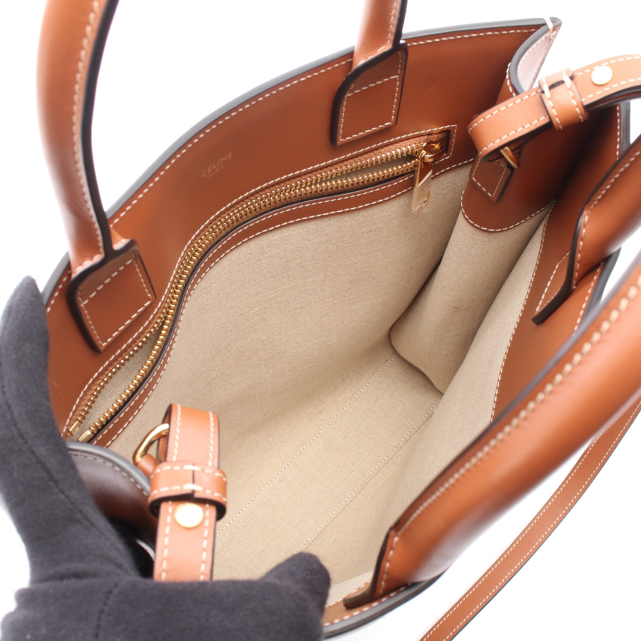 CELINE セリーヌ ミニ パーティ カルカバ 2wayハンドバッグ ショルダーバッグ キャンバス レザー ブラウン ボルドー  レディース【中古】 セリーヌ ミニバーティカルカバ キャンバス×レザー 2WAYハンドバッグ