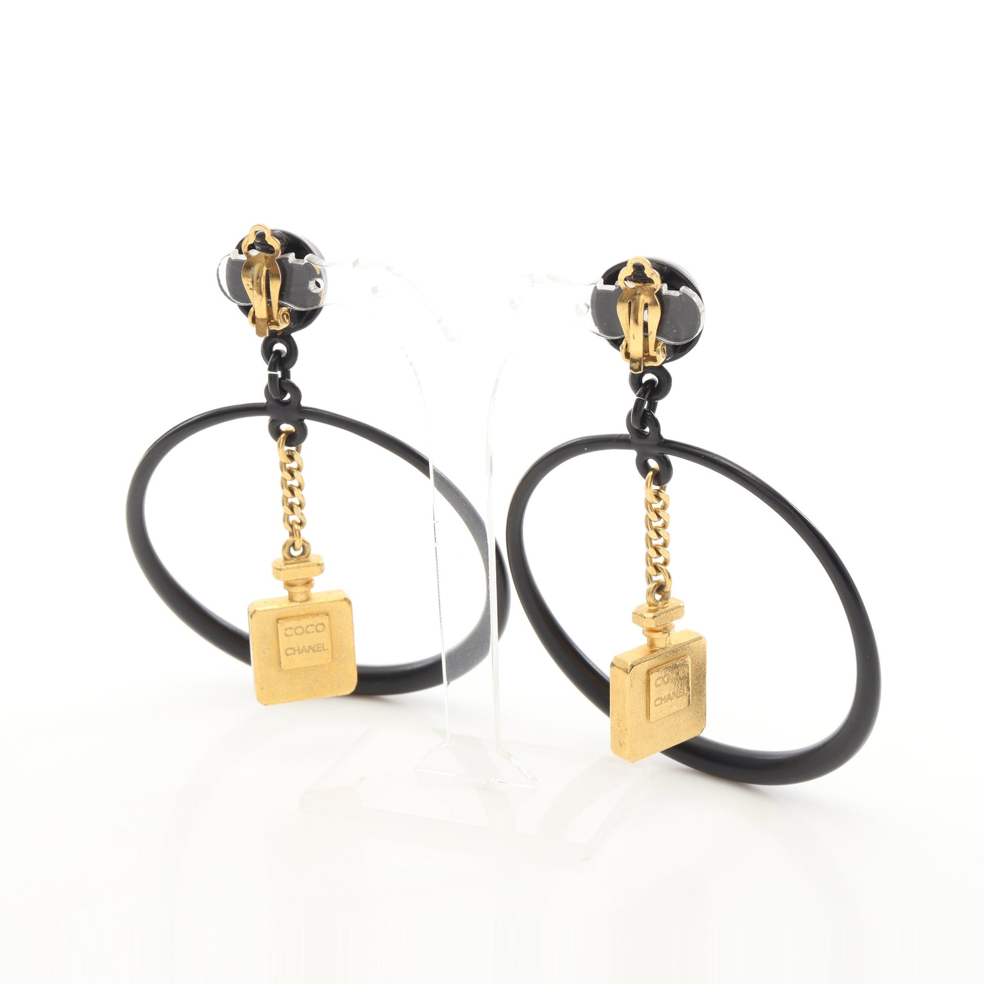 ココマーク 香水瓶モチーフ フープ イヤリング GP ブラック ゴールド 94C シャネル アクセサリー CHANEL