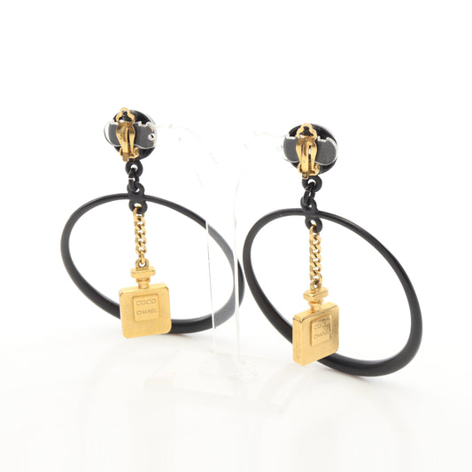 ココマーク 香水瓶モチーフ フープ イヤリング GP ブラック ゴールド 94C シャネル アクセサリー CHANEL