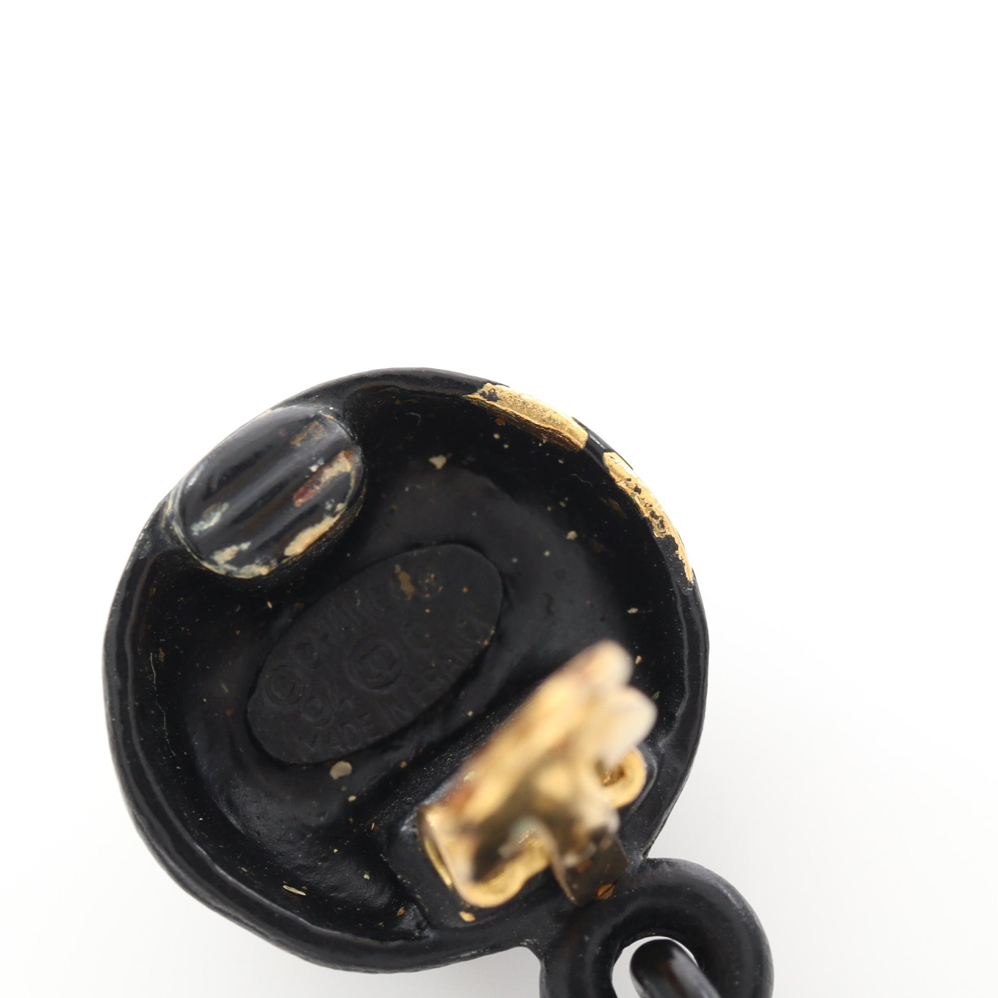 ココマーク 香水瓶モチーフ フープ イヤリング GP ブラック ゴールド 94C シャネル アクセサリー CHANEL