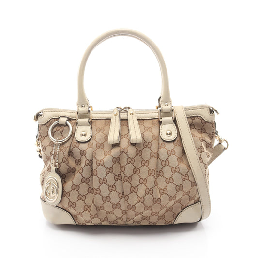 スーキー GGキャンバス 2WAY ハンドバッグ キャンバス レザー ベージュ アイボリー グッチ バッグ GUCCI
