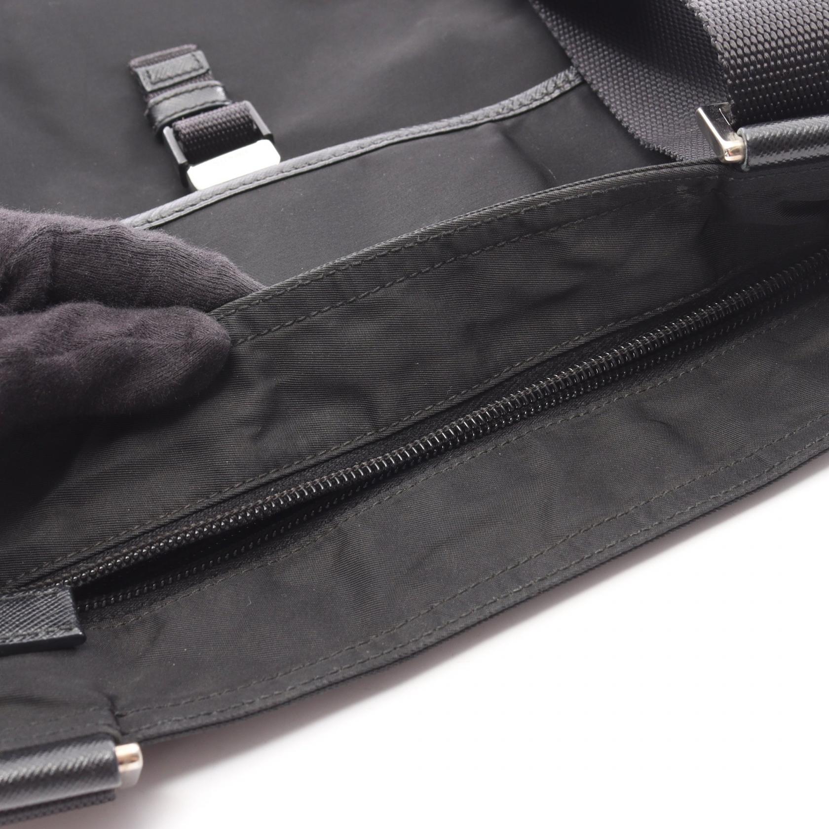 VIAGGIO ショルダーバッグ ナイロン サフィアーノレザー ブラック プラダ バッグ PRADA