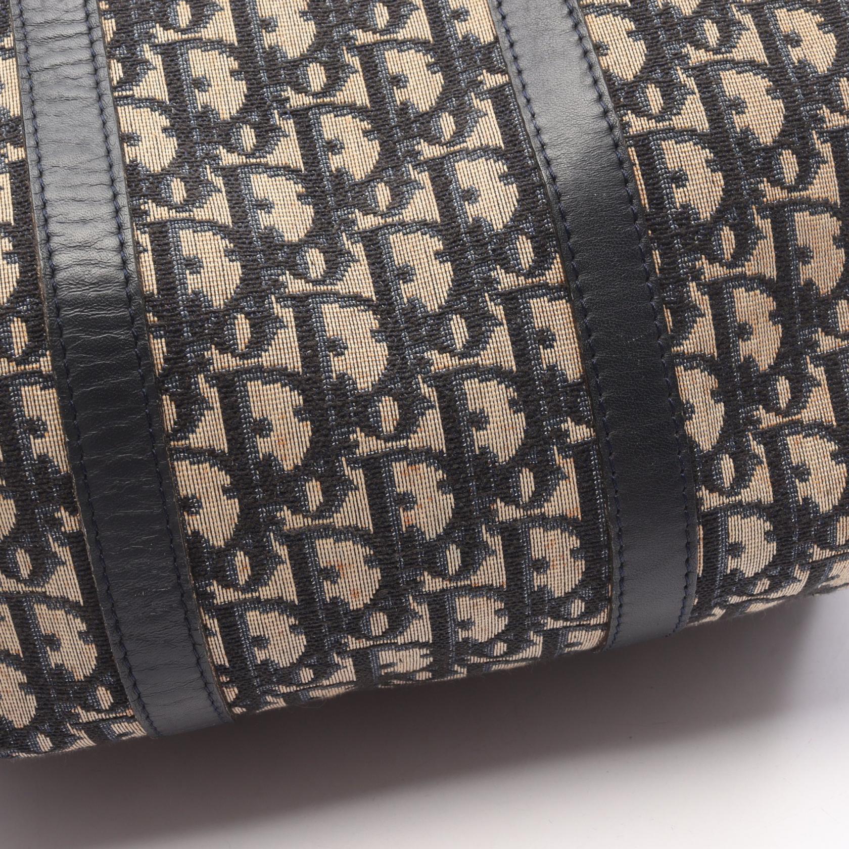 【美品】Dior ミニボストンバッグ トロッター キャンバス レザー Christian Dior ミニボストン トロッター ミニ ハンドバッグ ネイビー