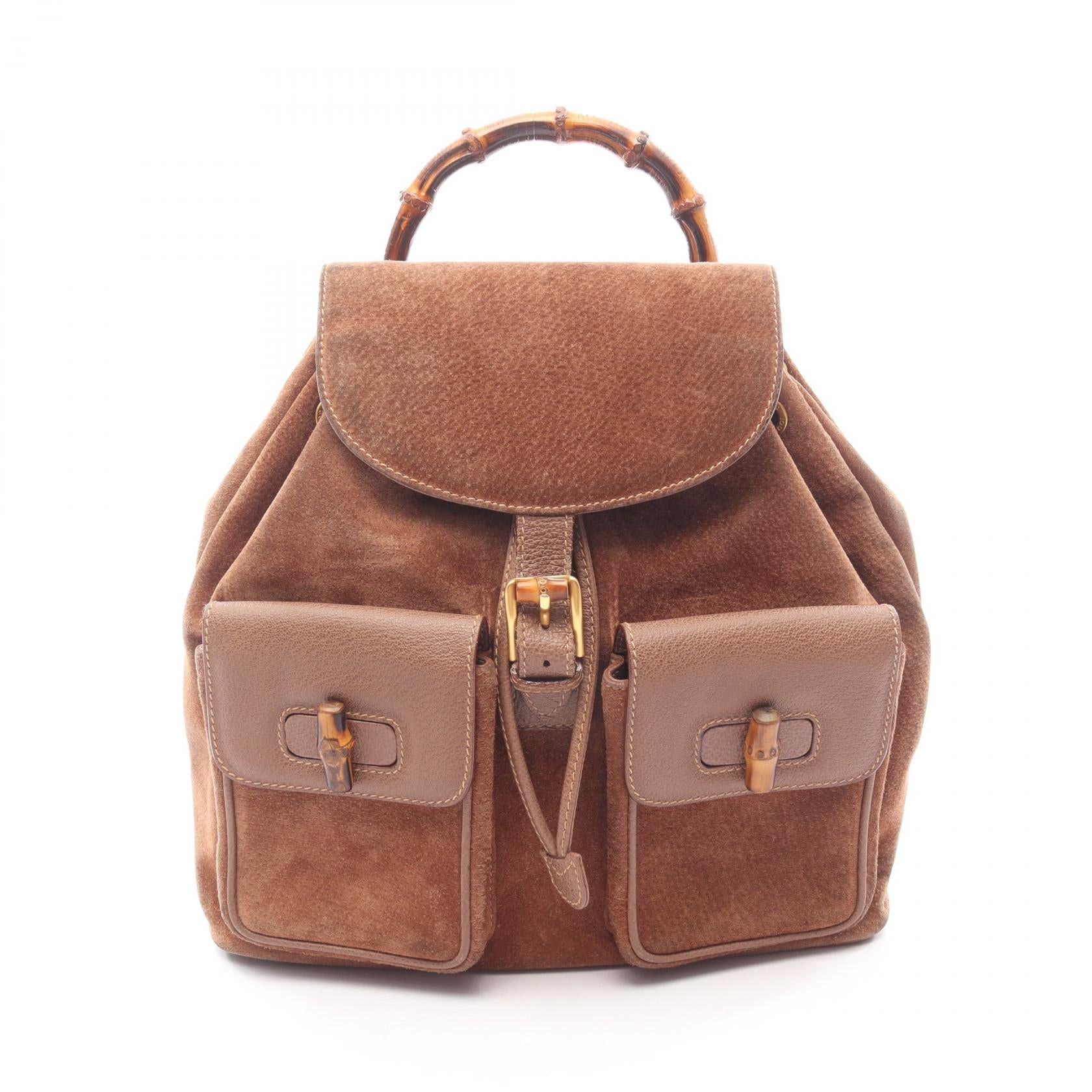 バンブー バックパック リュックサック スエード レザー ブラウン グッチ バッグ GUCCI