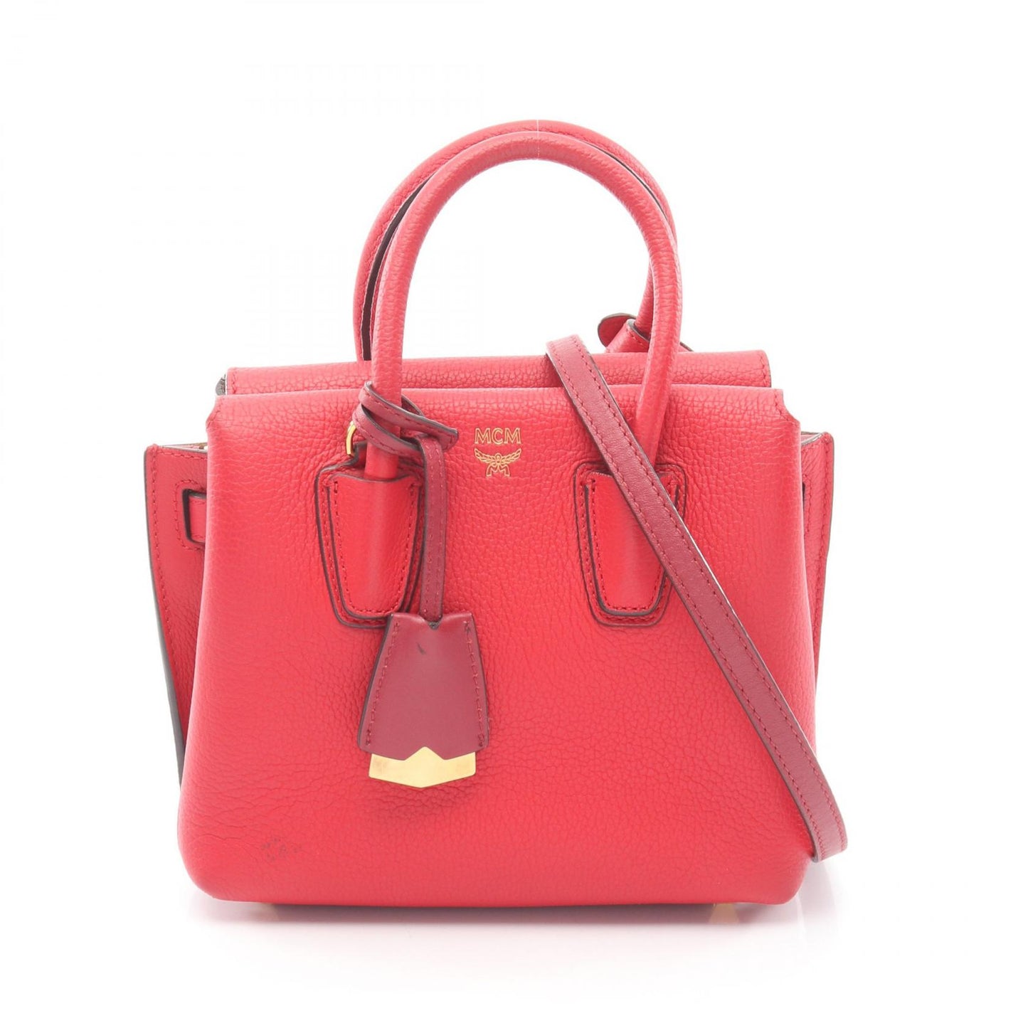 MINI MILLA ミラ 2WAY ハンドバッグ レザー レッド エムシーエム バッグ MCM