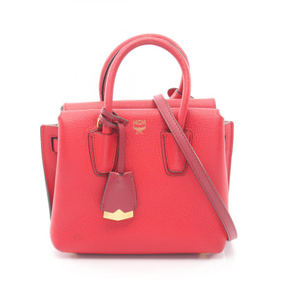MINI MILLA ミラ 2WAY ハンドバッグ レザー レッド エムシーエム バッグ MCM