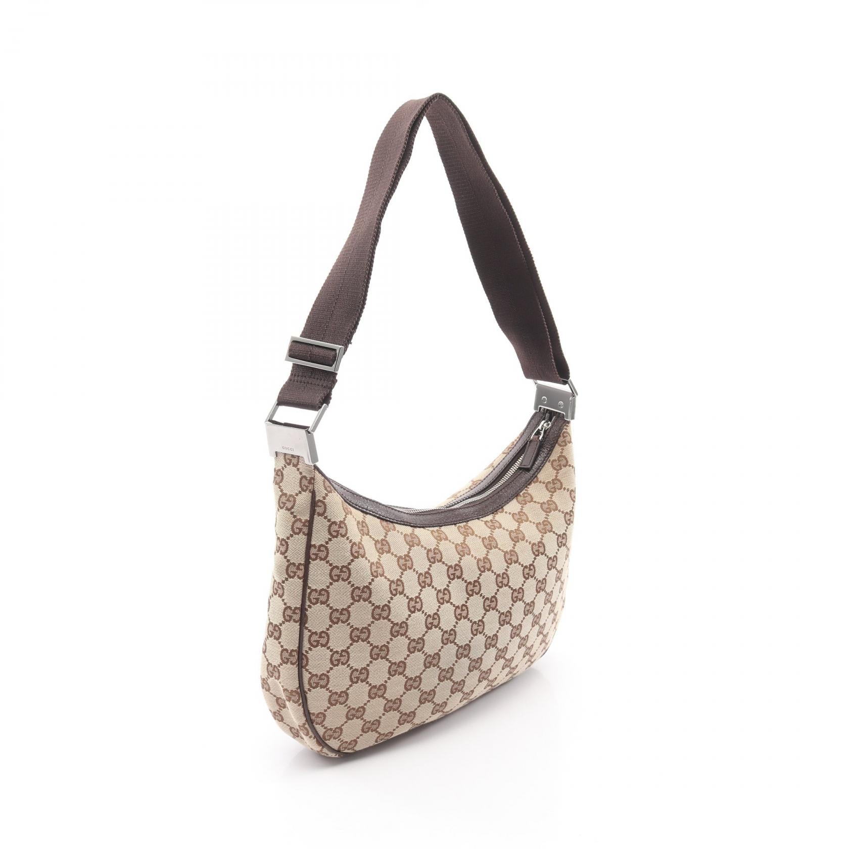 GGキャンバス ショルダーバッグ キャンバス レザー ベージュ ダークブラウン グッチ バッグ GUCCI