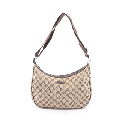 GGキャンバス ショルダーバッグ キャンバス レザー ベージュ ダークブラウン グッチ バッグ GUCCI