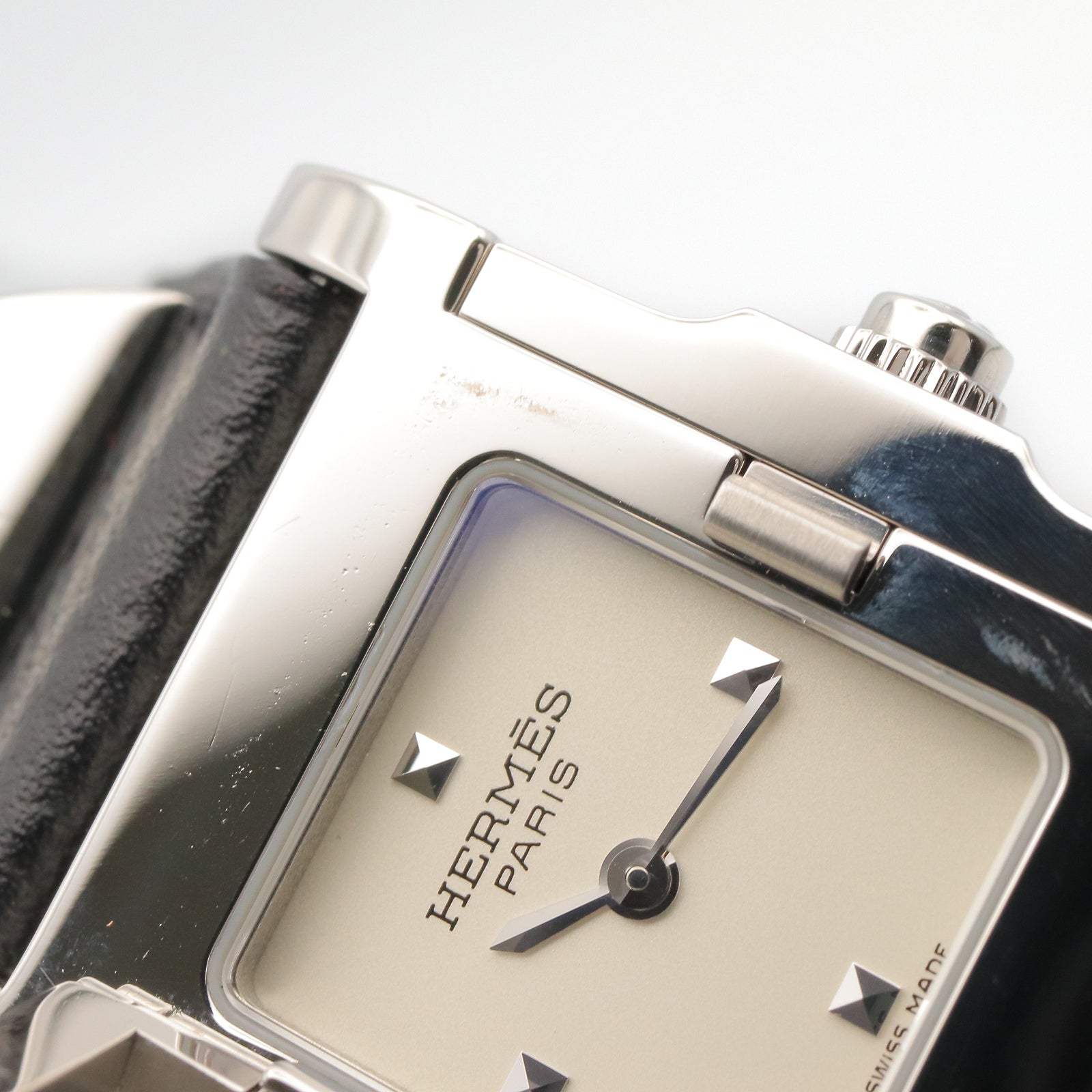 【HERMES】エルメス メドール ステンレススチール×レザー 〇Y クオーツ アナログ表示 レディース ホワイト文字盤 腕時計 メドール レディース 腕時計 クオーツ ステンレススチール レザー