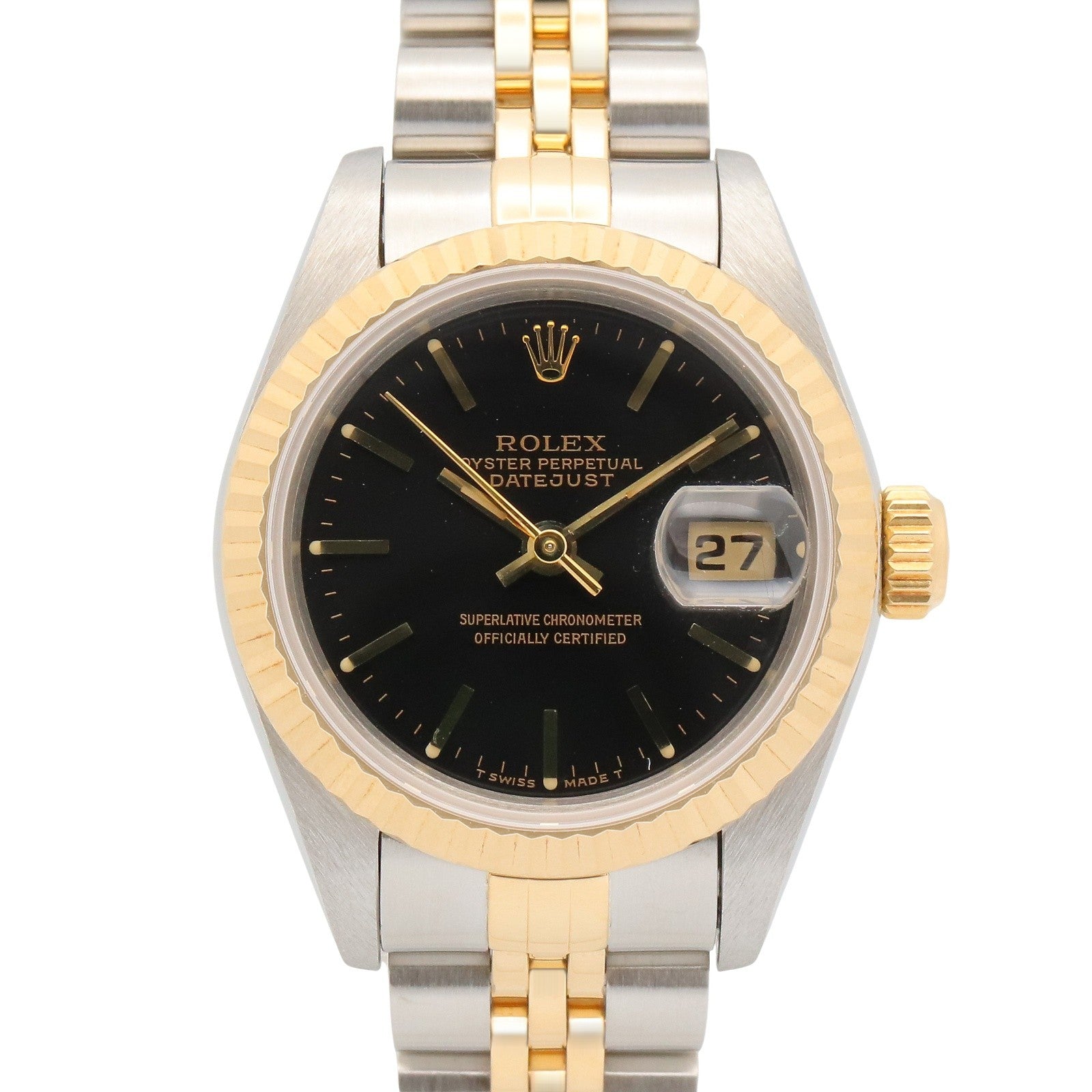 ロレックス ROLEX デイトジャスト Y番 ブラック バー 腕時計 時計 K18WG（ホワイトゴールド） ステンレススチール レディース ブラック系 / シルバー系 79174 【中古】 ROLEX - ロレックス ROLEX デイトジャスト Y番 ブラック バー 腕時計