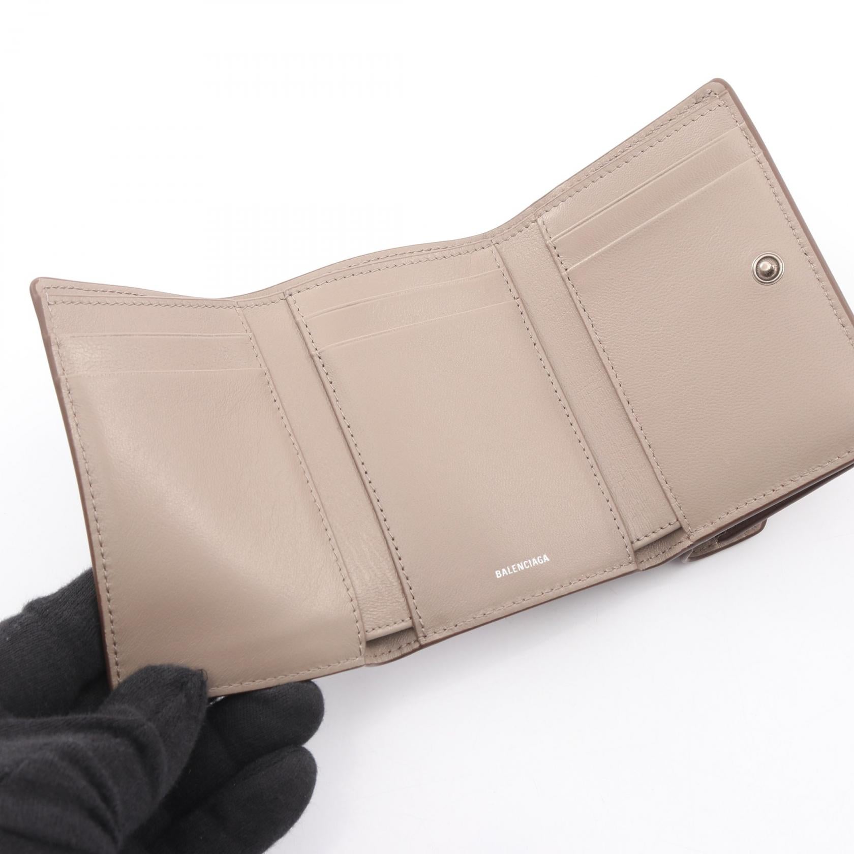 Envelope ミニ ウォレット 三つ折り財布 レザー グレー バレンシアガ