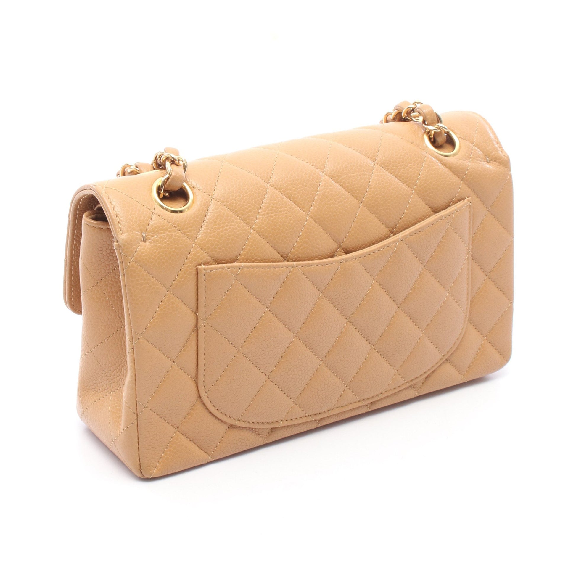 マトラッセ Wフラップ Wチェーンショルダーバッグ キャビアスキン ベージュ ゴールド金具 シャネル バッグ CHANEL