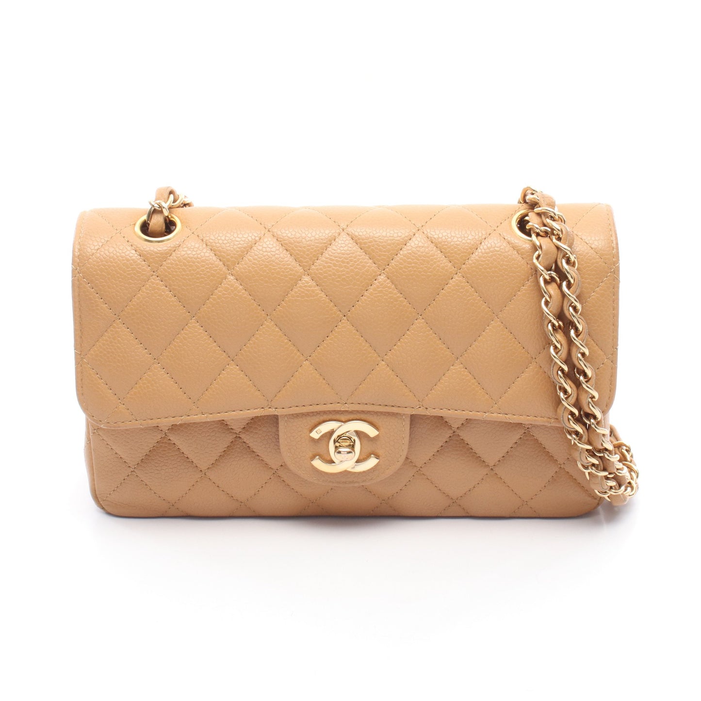 マトラッセ Wフラップ Wチェーンショルダーバッグ キャビアスキン ベージュ ゴールド金具 シャネル バッグ CHANEL