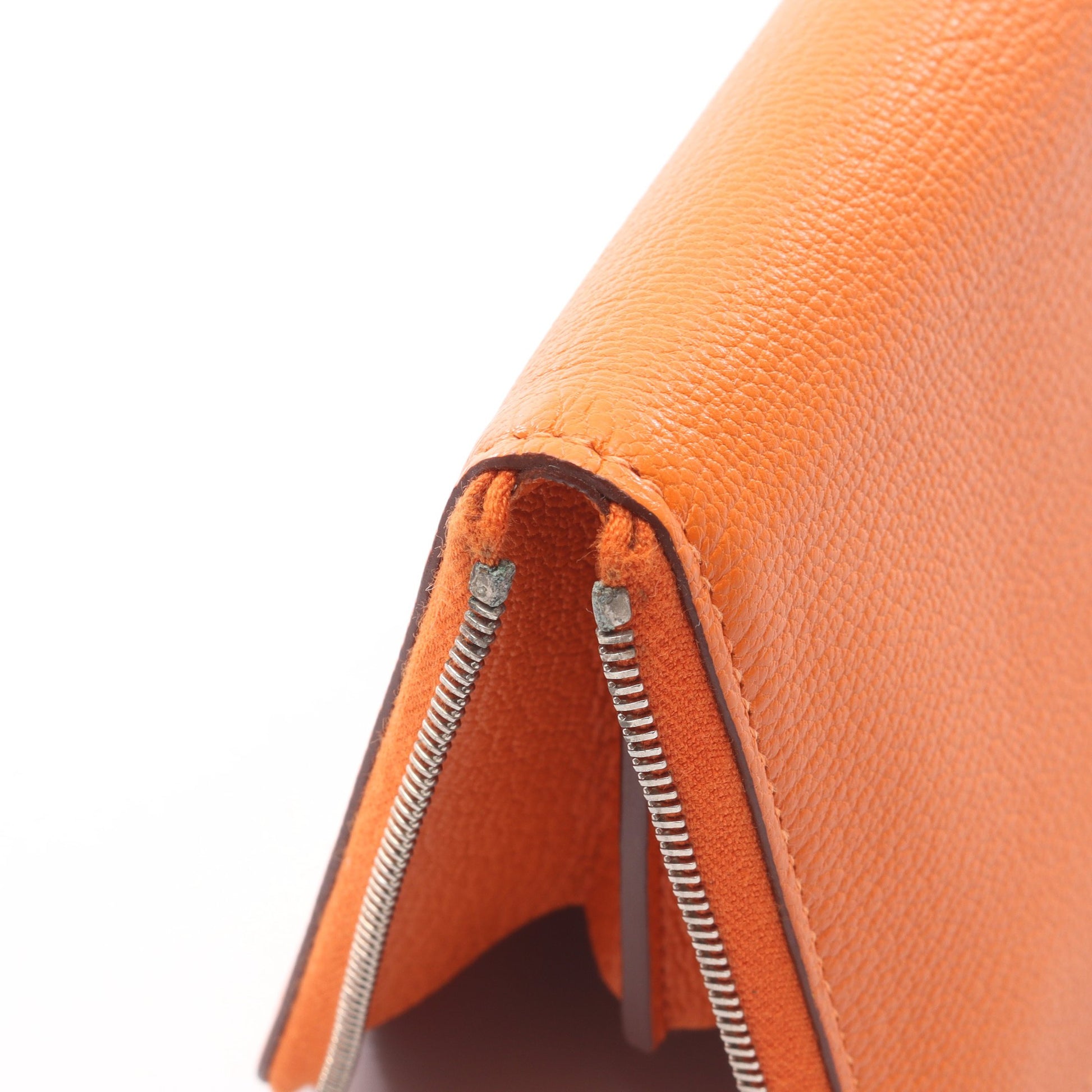 アザップロング シルクイン フー ラウンドファスナー長財布 シェーブル オレンジ シルバー金具 □P刻印 エルメス 財布・小物 HERMES