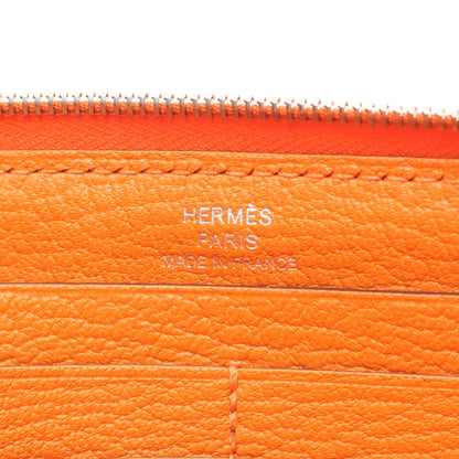 アザップロング シルクイン フー ラウンドファスナー長財布 シェーブル オレンジ シルバー金具 □P刻印 エルメス 財布・小物 HERMES