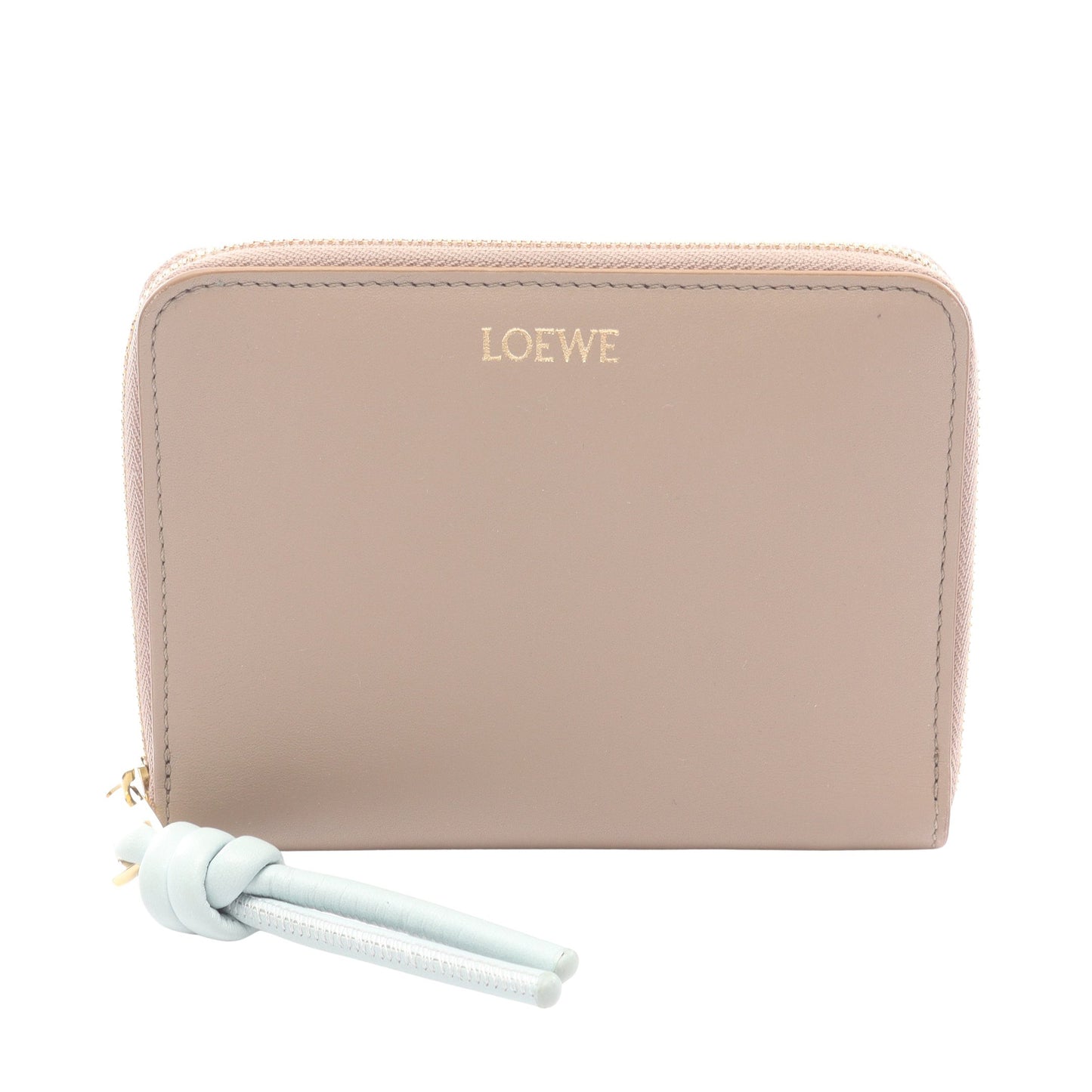ノット コンパクト ラウンドファスナー財布 レザー グレーベージュ ライトブルー ロエベ 財布・小物 LOEWE