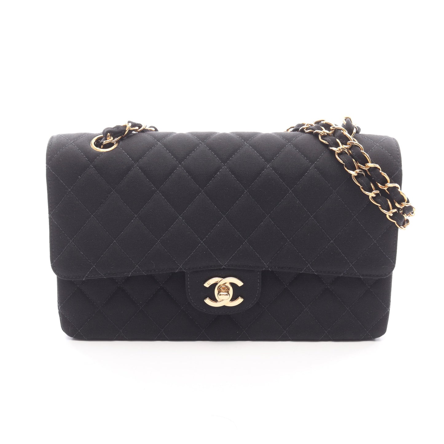 マトラッセ Wフラップ Wチェーンショルダーバッグ キャンバス ブラック ゴールド金具 シャネル バッグ CHANEL