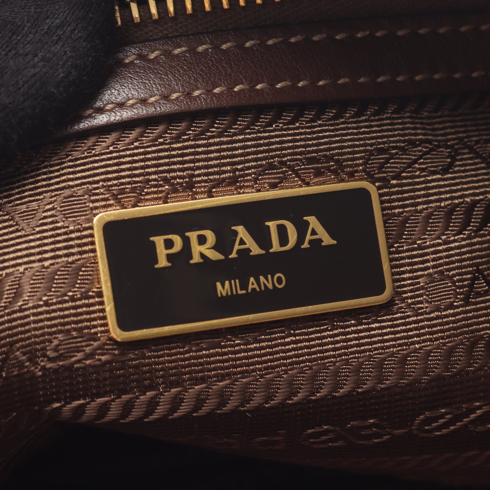ロゴジャガード 2WAY ハンドバッグ キャンバス レザー カーキブラウン ダークブラウン プラダ バッグ PRADA