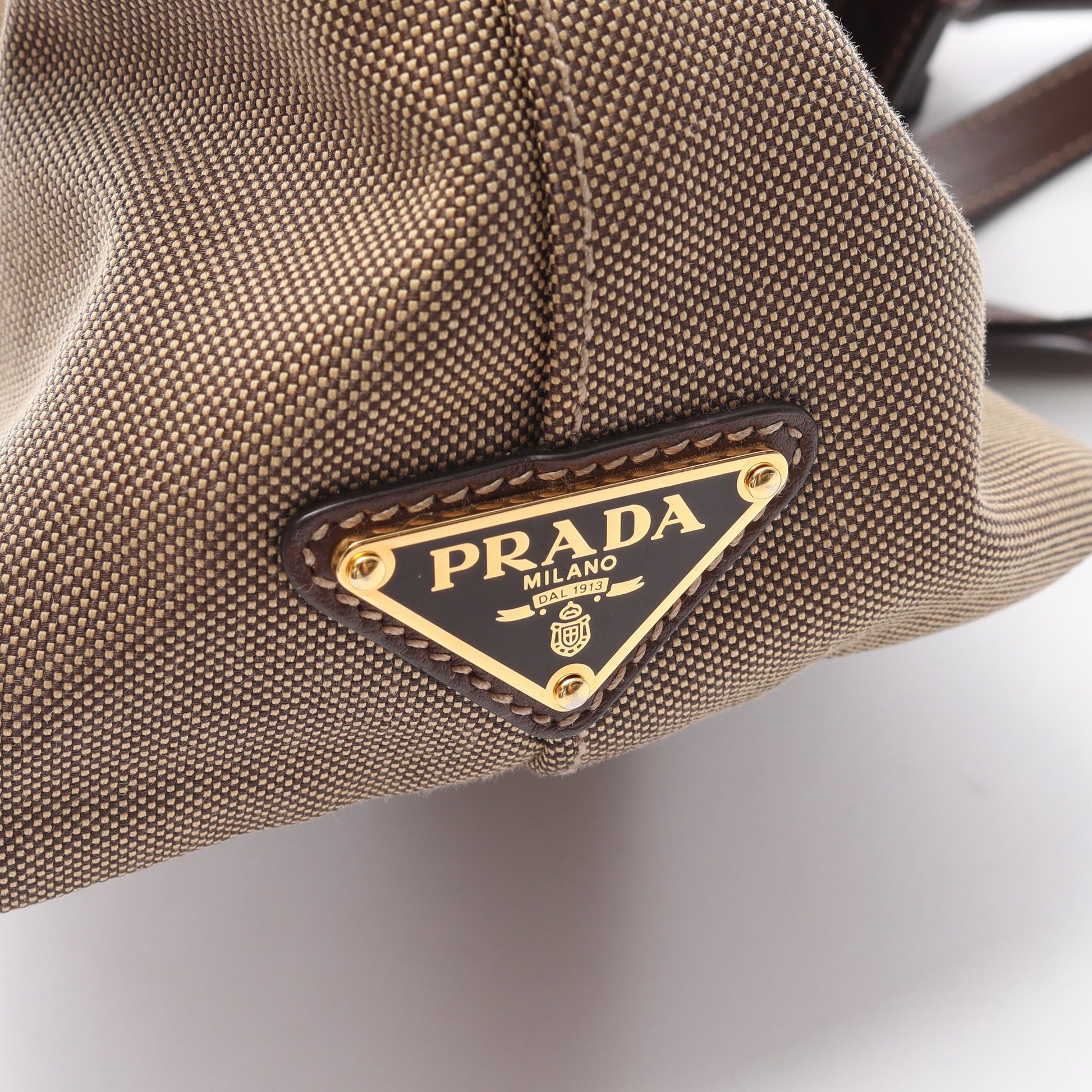 ロゴジャガード 2WAY ハンドバッグ キャンバス レザー カーキブラウン ダークブラウン プラダ バッグ PRADA