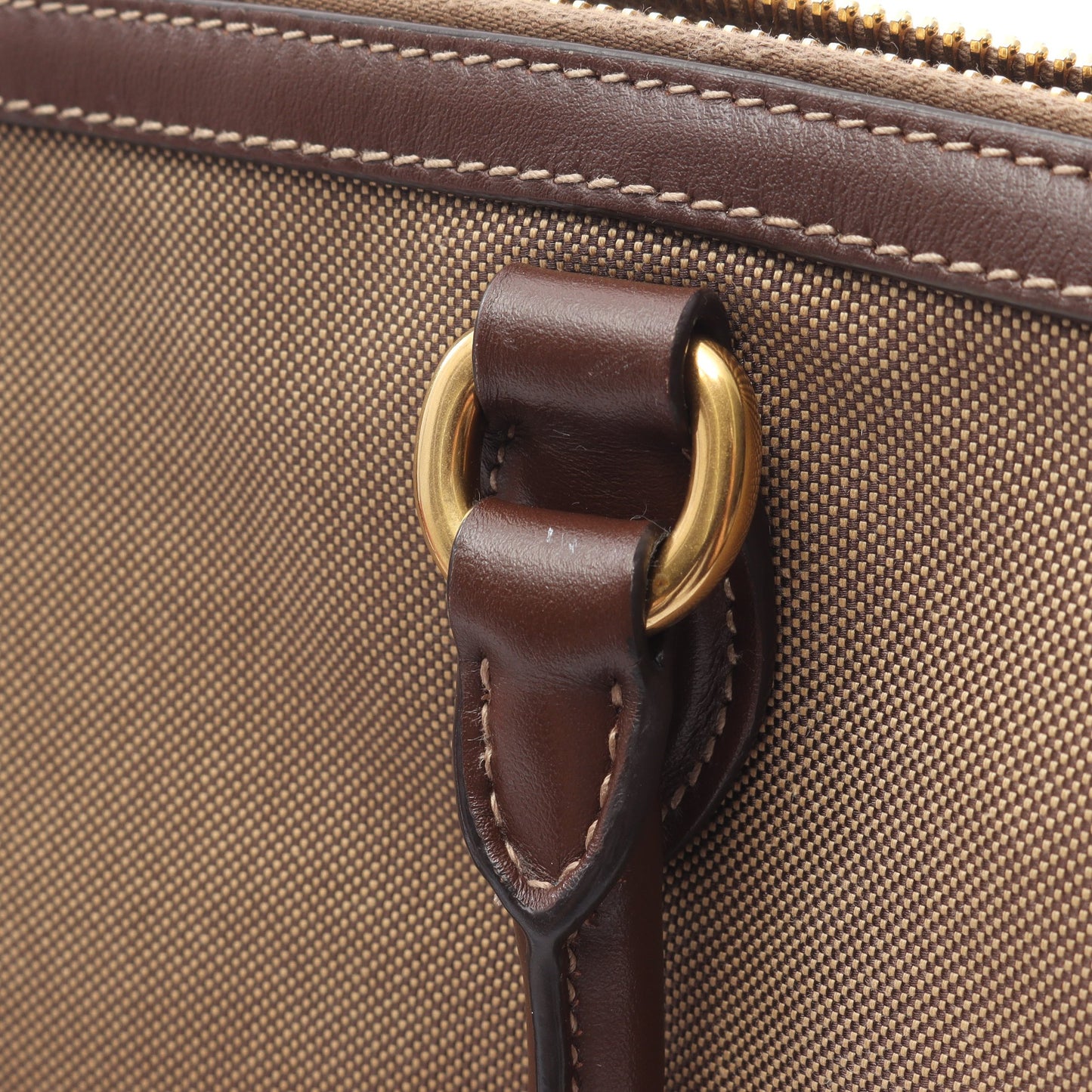 ロゴジャガード 2WAY ハンドバッグ キャンバス レザー カーキブラウン ダークブラウン プラダ バッグ PRADA