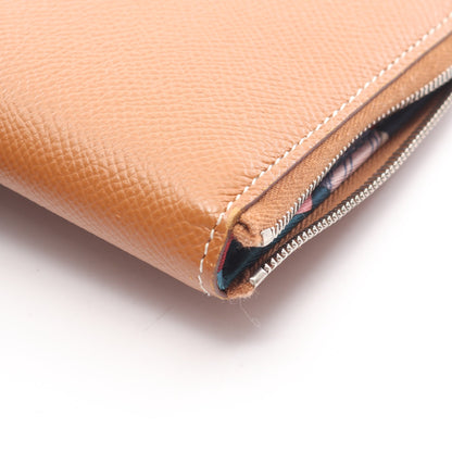 アザップロング シルクイン ゴールド ラウンドファスナー長財布 ヴォーエプソン ブラウン シルバー金具 Z刻印 エルメス 財布・小物 HERMES