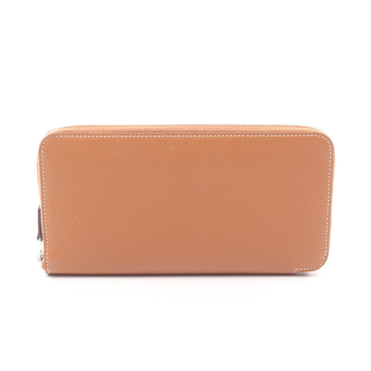 アザップロング シルクイン ゴールド ラウンドファスナー長財布 ヴォーエプソン ブラウン シルバー金具 Z刻印 エルメス 財布・小物 HERMES