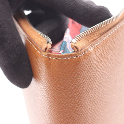 アザップロング シルクイン ゴールド ラウンドファスナー長財布 ヴォーエプソン ブラウン シルバー金具 Z刻印 エルメス 財布・小物 HERMES