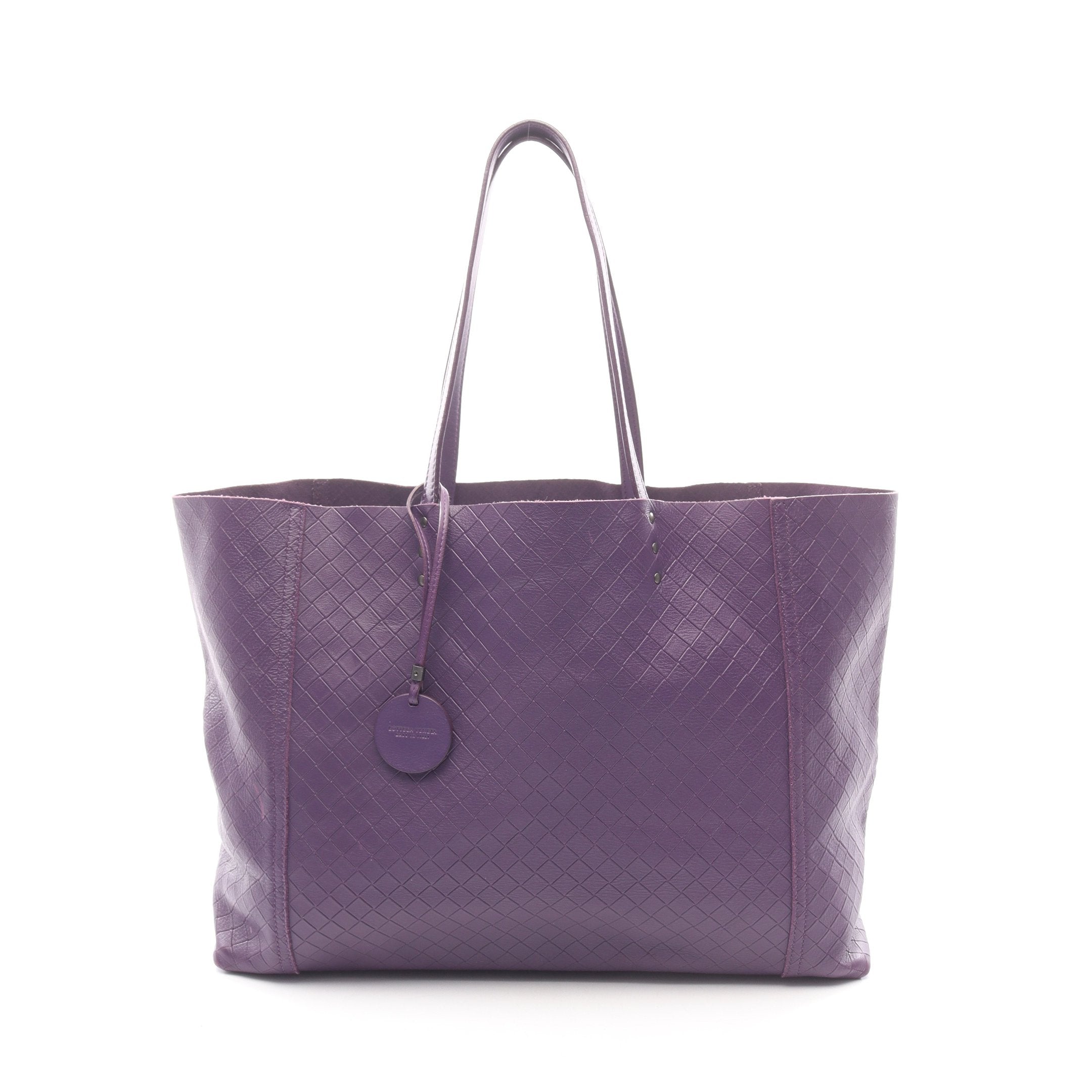 BOTTEGA VENETA イントレチャート ハンドバッグ パープル 中古美品 イントレチャート ハンドバッグ トートバッグ レザー パープル