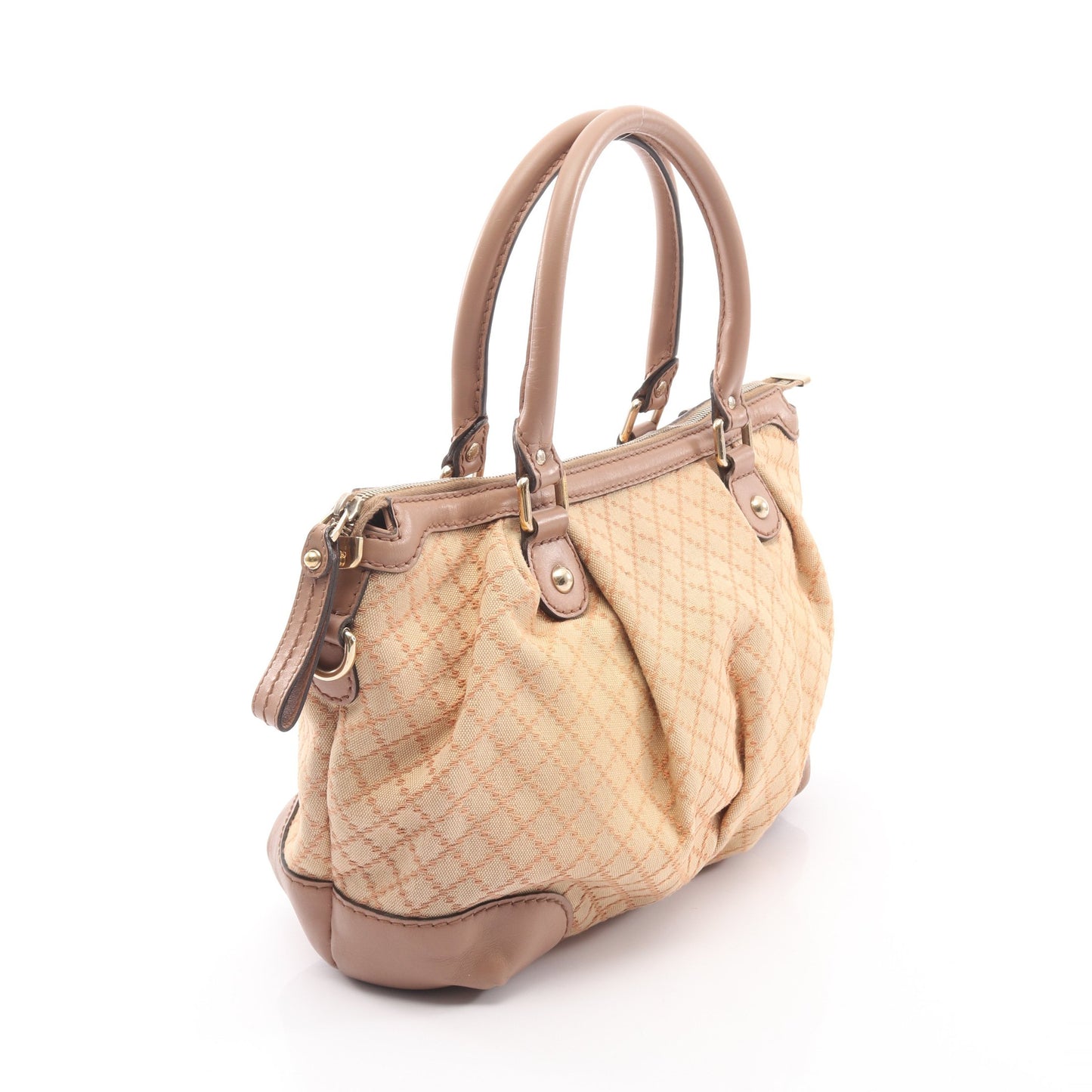 スーキー ディアマンテ ハンドバッグ キャンバス レザー ライトベージュ グレーベージュ グッチ バッグ GUCCI