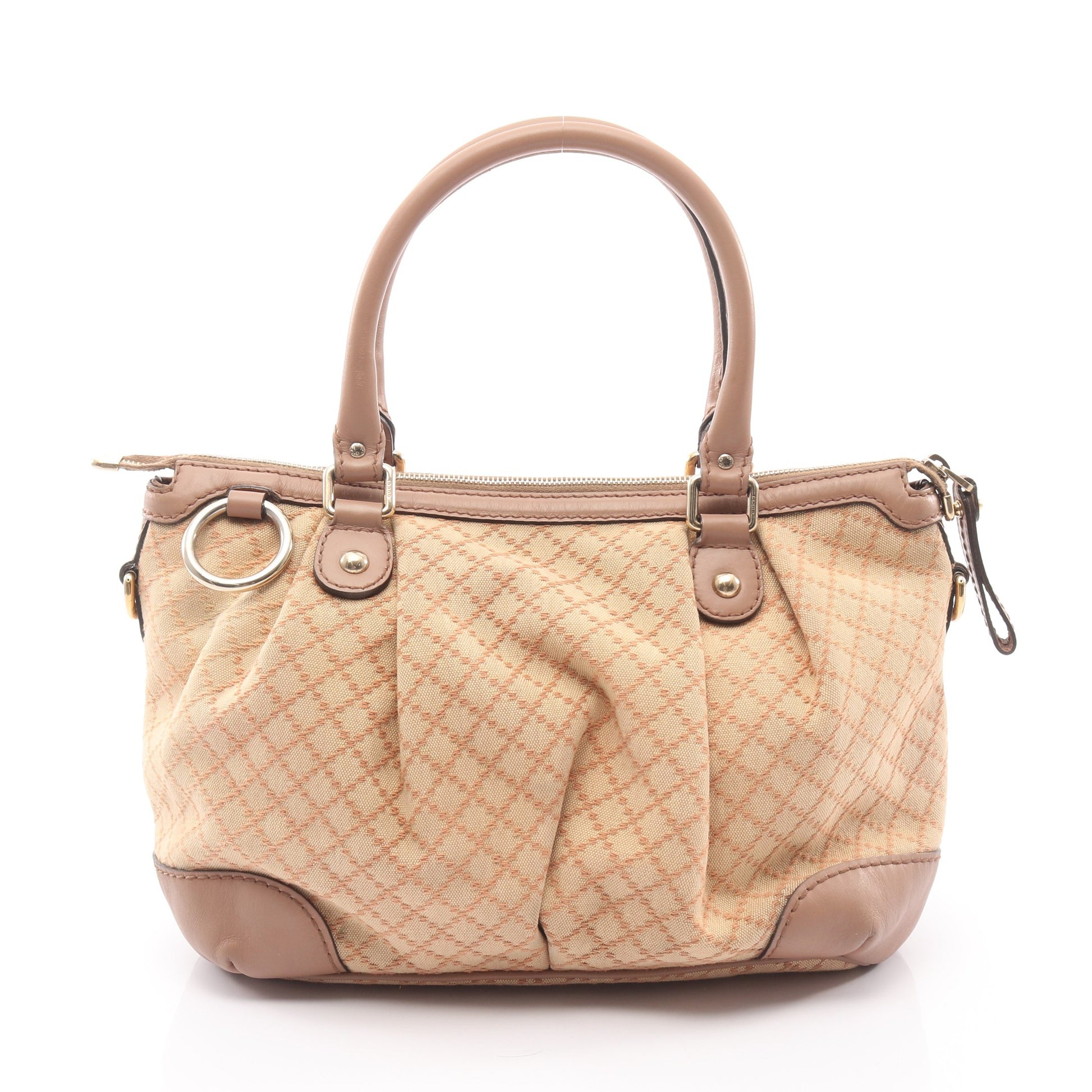 スーキー ディアマンテ ハンドバッグ キャンバス レザー ライトベージュ グレーベージュ グッチ バッグ GUCCI