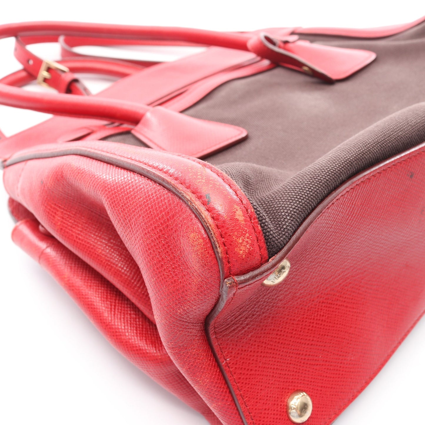 CANAPA+SAFFIANO 2WAY ハンドバッグ キャンバス サフィアーノレザー ブラック レッド プラダ バッグ PRADA