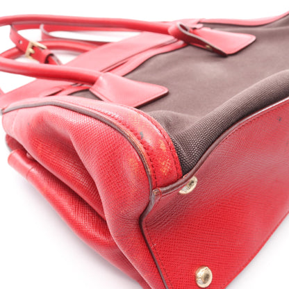 CANAPA+SAFFIANO 2WAY ハンドバッグ キャンバス サフィアーノレザー ブラック レッド プラダ バッグ PRADA