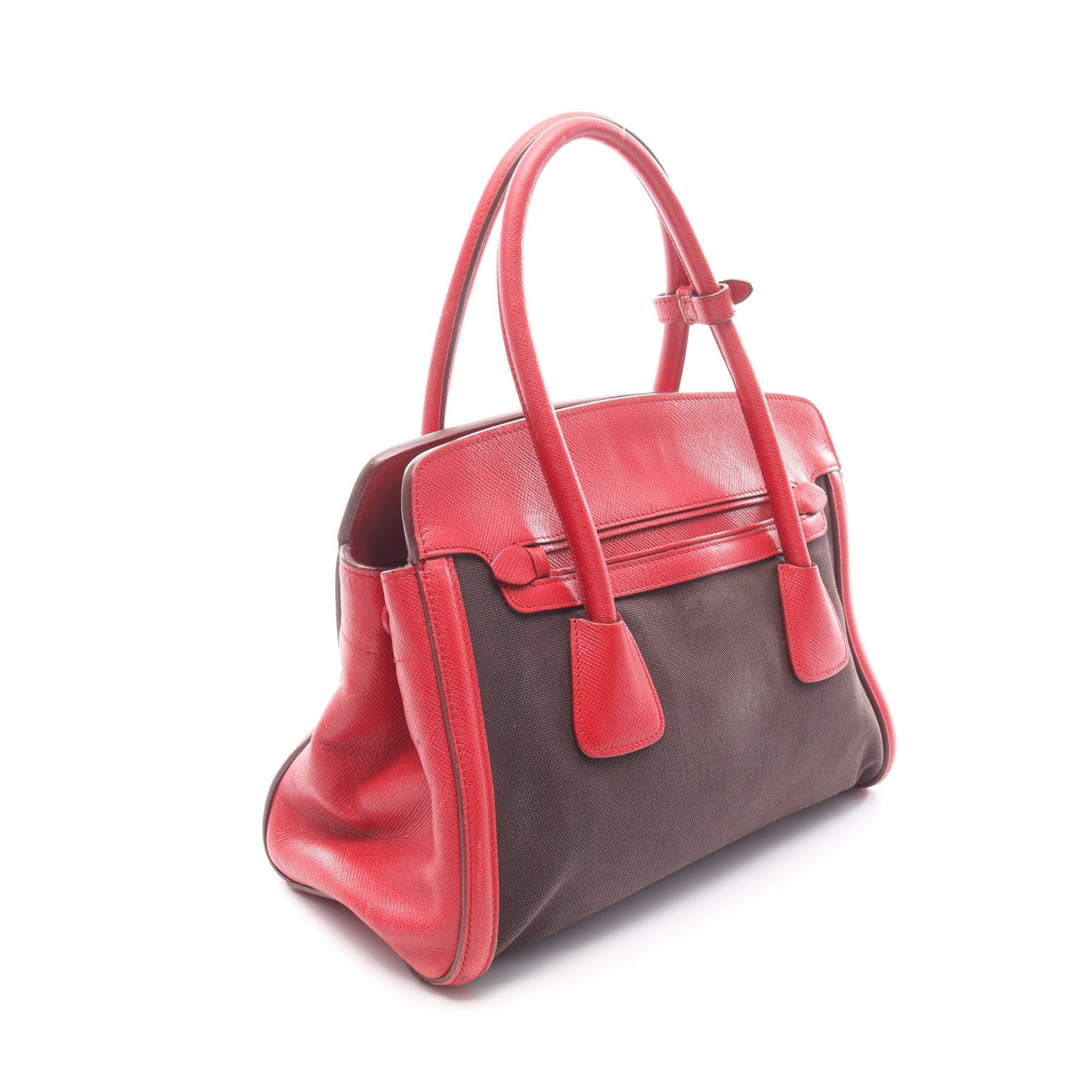 CANAPA+SAFFIANO 2WAY ハンドバッグ キャンバス サフィアーノレザー ブラック レッド プラダ バッグ PRADA