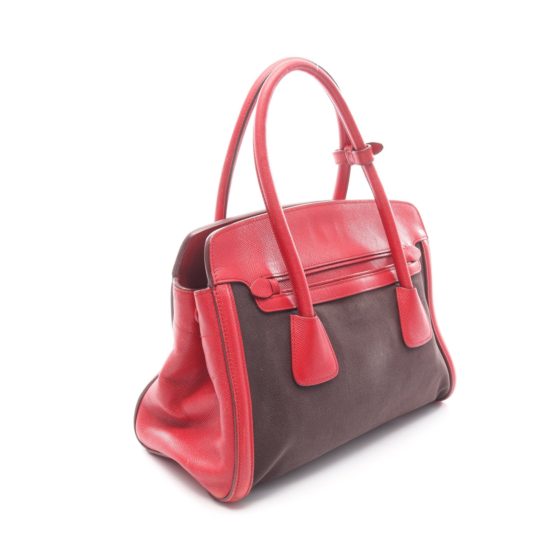 CANAPA+SAFFIANO 2WAY ハンドバッグ キャンバス サフィアーノレザー ブラック レッド プラダ バッグ PRADA