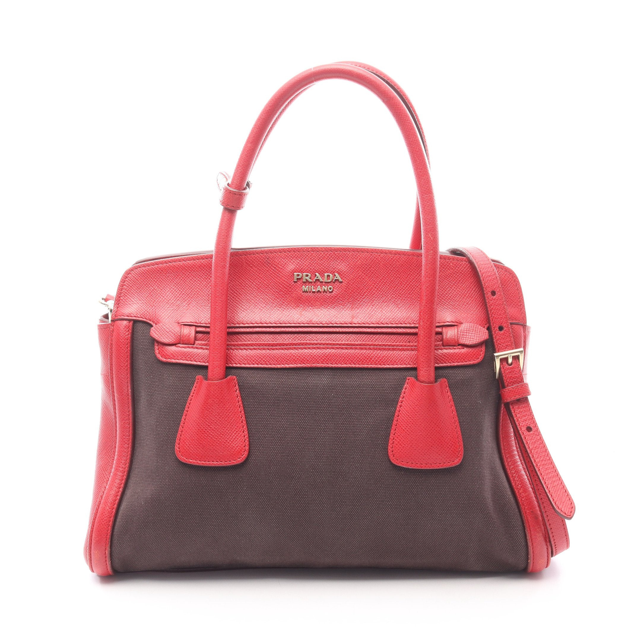 PRADA レッド ハンドバッグ サフィアーノレザー プラダ PRADA 三角 